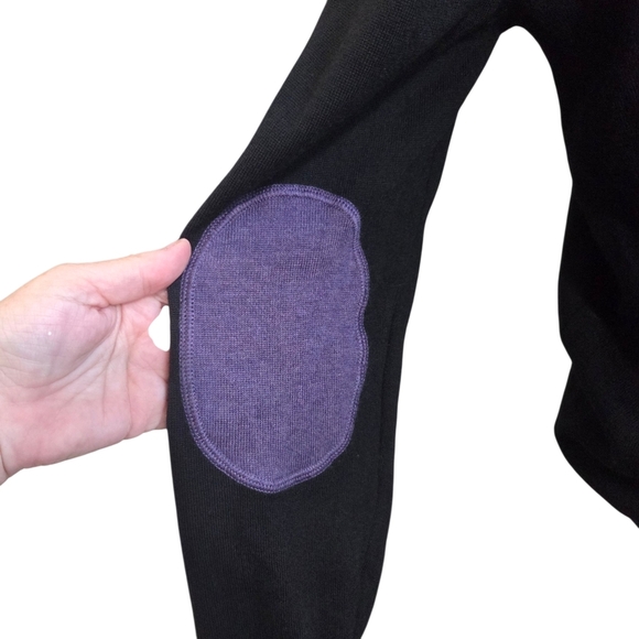 Sand 100% Merino Wool Black V-Neck Sweater With Purple Accent Size XL - Picture 4 of 6